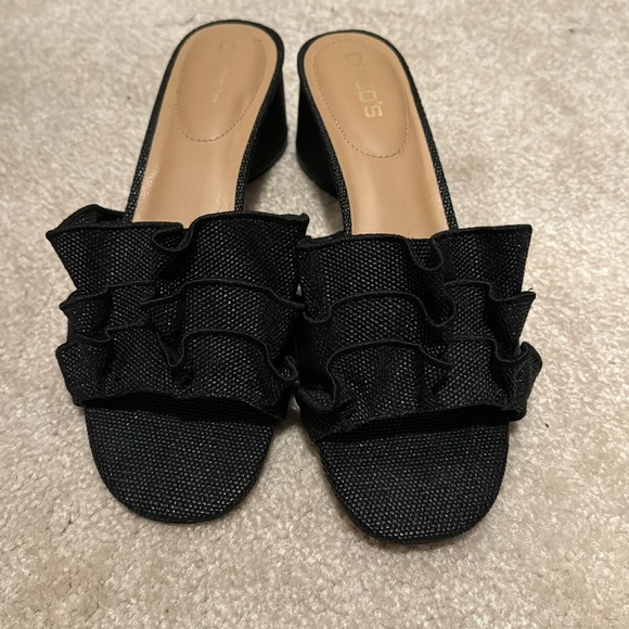 Chico's Shoes - Chico’s Raffia Ruffle Sandals Black size 10.5
